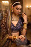 Dark Beige Silk Foil Print Work Panalled Style Lehenga