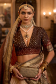 Dark Beige Silk Foil Print Panalled Style Lehenga 
