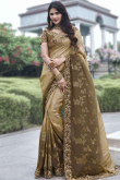 Dark Beige Viscose Silk Embroidered Ombre Saree