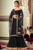 Georgette Dark Black Sequins Embroidered Party Wear Sharara Suit