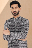 Dark Black Georgette Straight Cut Men Kurta Pajama