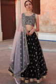 Dark Black Net Embroidered Party Wear Lehenga