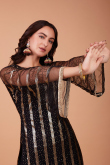 Dark Black Net Embroidered Trouser Suit
