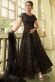 Dark Black Net Floor Length Anarkali Suit