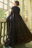 Dark Black Net Floor Length Anarkali Suit