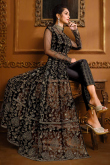 Dark Black Sangeet Dori Embroidered Net Wedding Anarkali Suit