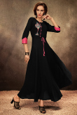 Rayon Dark Black Resham Embroidered Party Wear Kurti