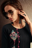 Rayon Dark Black Resham Embroidered Party Wear Kurti