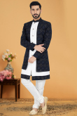 Dark Black Resham Thread Embroidered Men's Sherwani