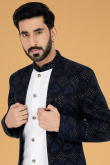 Dark Black Resham Thread Embroidered Men's Sherwani