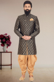 Dark Black Silk Straight Cut Men Sherwani