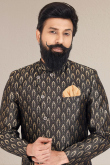 Dark Black Silk Straight Cut Men Sherwani
