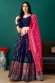 Dark Blue Art Silk Woven Zari Panelled Style Lehenga