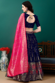 Dark Blue Art Silk Woven Zari Panelled Style Lehenga