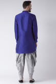 Dark Blue Dupion Silk Embroidered Straight Cut Men's Kurta Dhoti