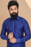 Dark Blue Pathani Sangeet Men Kurta Pajama in Dupion Silk