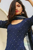 Dark Blue Georgette Embroidered Eid Sharara Suit