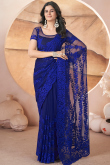 Dark Blue Net Embroidered Fancy Saree for Festival 