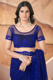 Dark Blue Net Embroidered Fancy Saree for Festival 