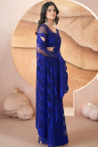 Dark Blue Net Embroidered Fancy Saree for Festival 