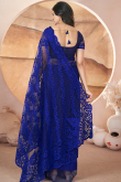 Dark Blue Net Embroidered Fancy Saree for Festival 