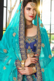 Zari Work Party Wear Lehenga in Dark Blue Net