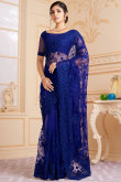 Stone Work Party Wear Saree in Dark Blue Net