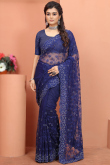 Dark Blue Net Saree for Party Wear with Pearl embroidery