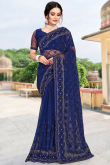Dark Blue Net Fancy Saree with Zari embroidery