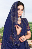 Dark Blue Net Fancy Saree with Zari embroidery