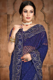 Woven Saree in Net Dark Blue for Party 