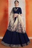 Navy Blue Silk Lehenga with Silk Choli