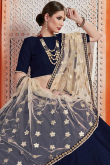 Navy Blue Silk Lehenga with Silk Choli