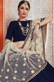 Navy Blue Silk Lehenga with Silk Choli