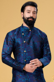 Dark Blue Silk Men Sherwani