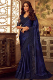 Dark Blue Silk Saree With Banglori Silk Blouse
