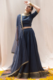 Dark Blue Silk Stone Work Lehenga