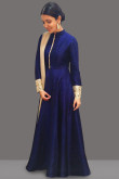 Dark Blue Silk Wedding Anarkali Suit With Mirror Work