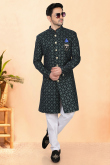 Dark Blue Velvet Men's Sherwani with Sequins Work for Wedding