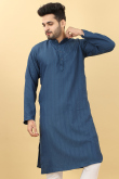 Dark Blue Viscose Embroidered Men Kurta