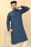 Dark Blue Viscose Embroidered Men Kurta