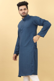 Dark Blue Viscose Embroidered Men Kurta