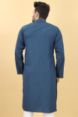 Dark Blue Viscose Embroidered Men Kurta