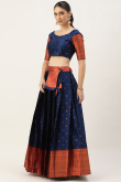 Dark Blue Woven Zari Silk Pleated Style Lehenga 