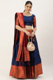 Dark Blue Woven Zari Silk Pleated Style Lehenga 