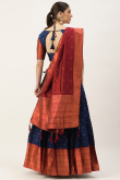 Dark Blue Woven Zari Silk Pleated Style Lehenga 