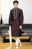 Dark Brown Banglori Silk Kurta Pajama For Men