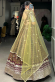 Dark Brown Chinnon Lehenga with Printed Work for Diwali