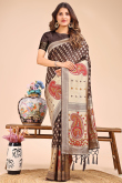 Dark Brown Cotton Saree With Weaved Work For Diwali