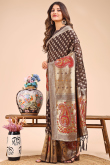 Dark Brown Cotton Saree With Weaved Work For Diwali